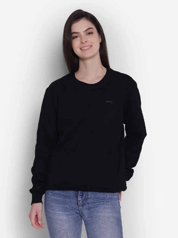 long-sleeve athletic hoodieJUMP USA Women Solid Black Pullover Sweatshirt