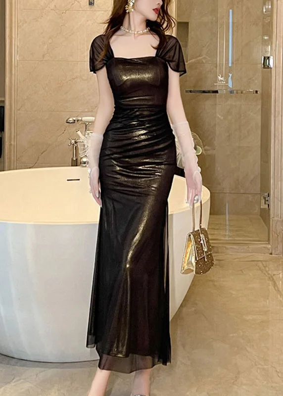 Shop and Save trendy dressDinner Black Square Collar Side Open Chiffon Maxi Dress Short Sleeve Shop and Save trendy dressDinner Black Square Collar Side Open Chiffon Maxi Dress Short Sleeve
