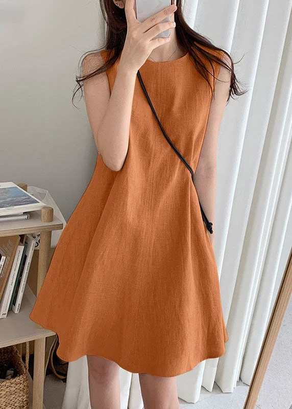 layered dressBoho Orange O-Neck Slim Fit Exra Large Hem Cotton Dresses Sleeveless