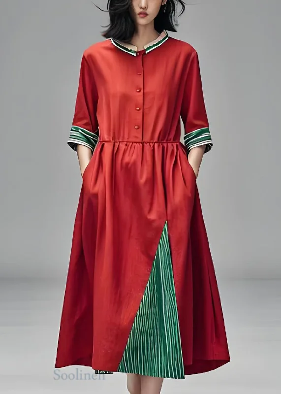 Price Blitz floral midi dressLoose Red Stand Collar Pockets Patchwork Cotton Dress Summer Price Blitz floral midi dressLoose Red Stand Collar Pockets Patchwork Cotton Dress Summer