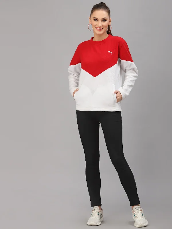 athletic streetwear sweatshirtJUMP USA Women White & Red Solid Active Wear Sweatshirt