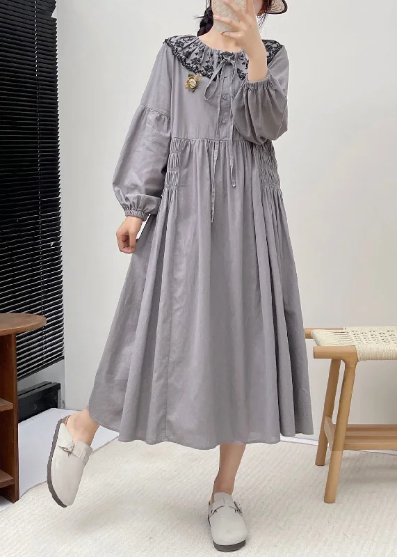 Value Deals flowy dressSimple Grey Peter Pan Collar Patchwork Wrinkled Vacation Long Dresses Long Sleeve Value Deals flowy dressSimple Grey Peter Pan Collar Patchwork Wrinkled Vacation Long Dresses Long Sleeve