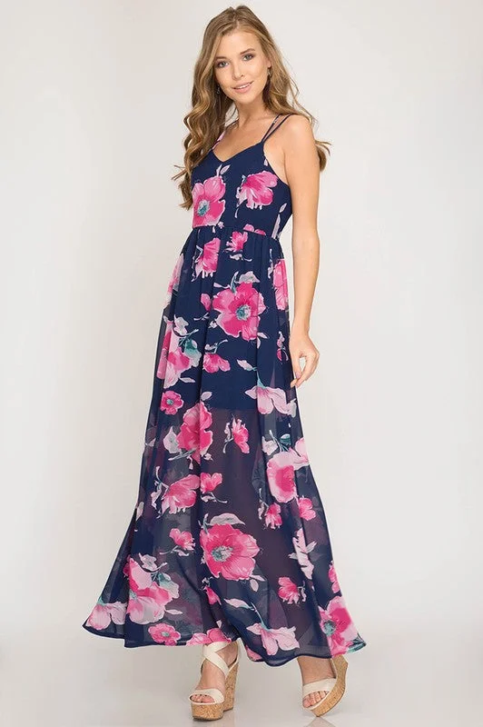 trendy bodycon dressFloral Print Chiffon Maxi Dress