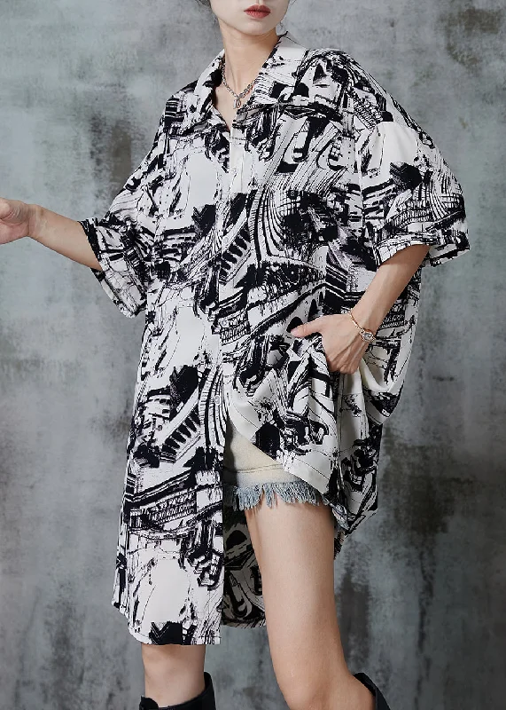 bohemian dressCasual Black Oversized Print Chiffon Dress Summer