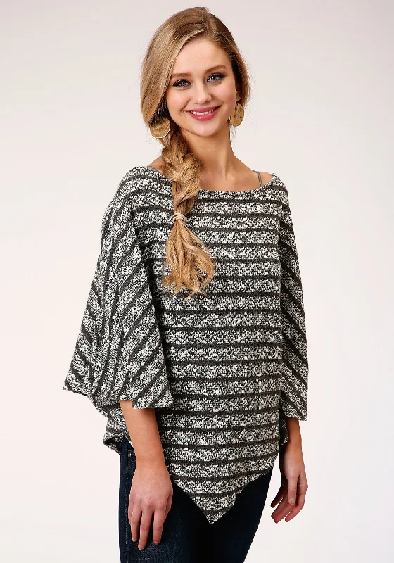 fitted coatRoper Womens Black/White Cotton Blend Open Knit S/S Poncho