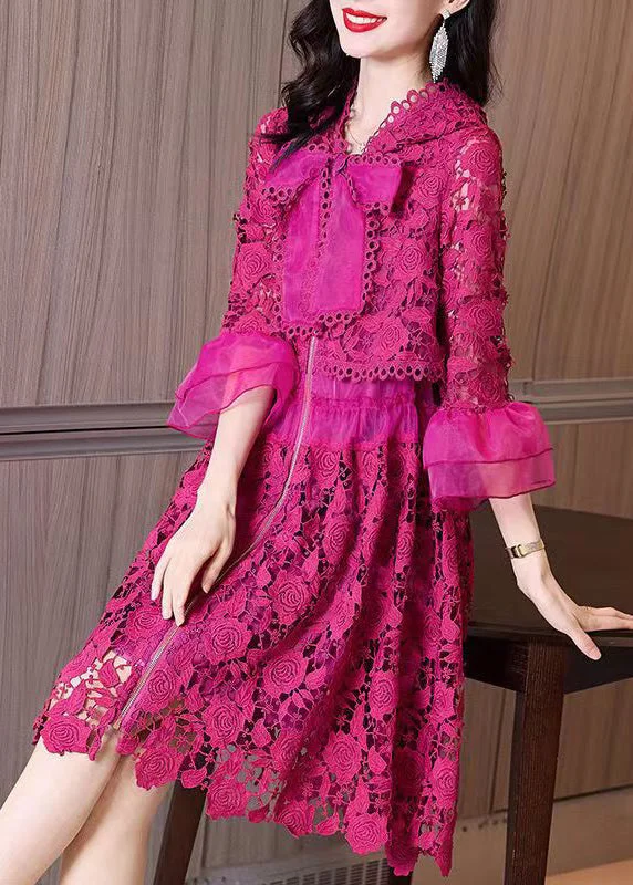 wool dressChic Rose Hooded Embroideried Patchwork Lace Dresses Fall