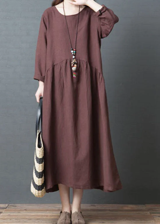 Price Rollback floral dressLoose Rust Red O Neck Wrinkled Patchwork Long Linen Dress Spring Price Rollback floral dressLoose Rust Red O Neck Wrinkled Patchwork Long Linen Dress Spring