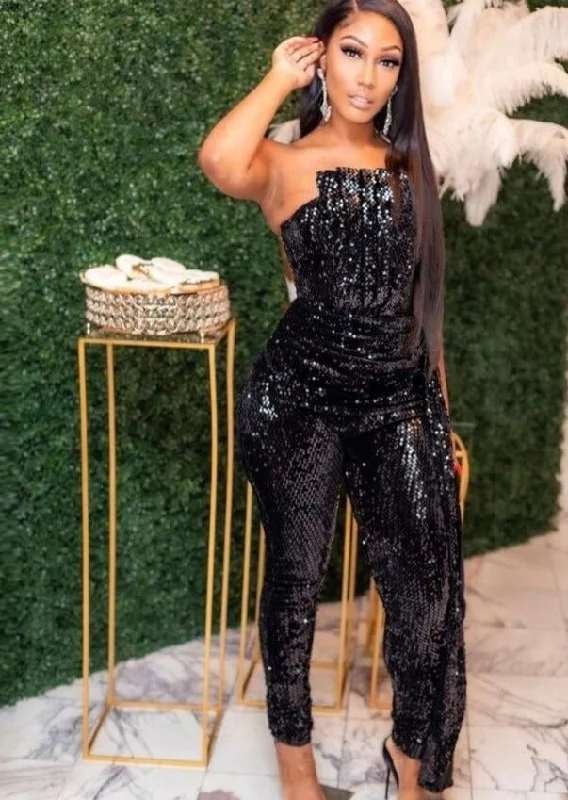 Final Sale Steal The Show Black Sequin Jumpsuit