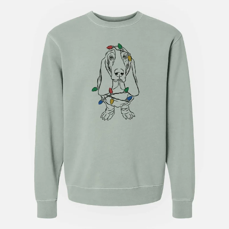 premium gym hoodieChristmas Lights Charlie the Basset Hound - Unisex Pigment Dyed Crew Sweatshirt