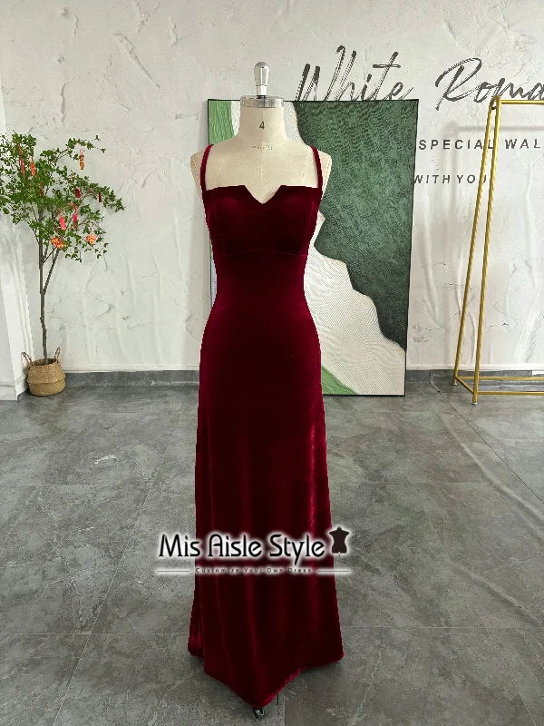 Seasonal Sale floral midi dressFit and Flare Vintage Deep Red Velvet Prom Dress