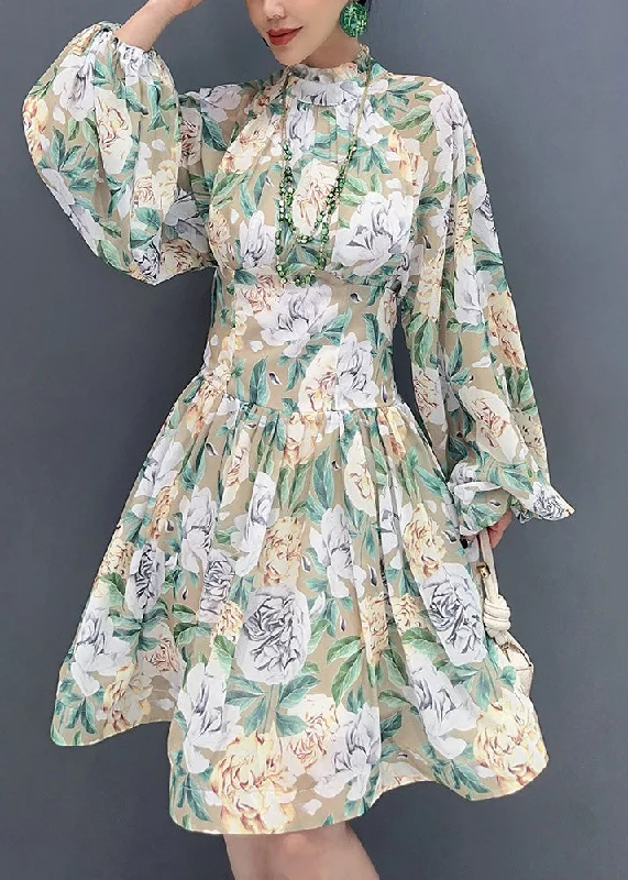 comfy maxi dressStyle Light Green Ruffled Print Chiffon Dress Lantern Sleeve