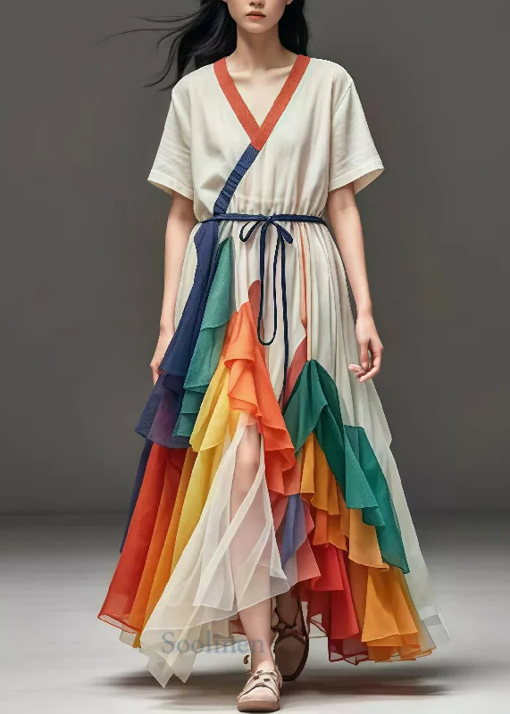 Sale Event pleated dressWomen White Cinched Patchwork Tulle Maxi Dresses Summer