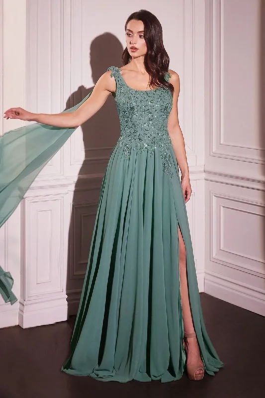 elegant evening dressChiffon Scoop Neckline A-Line Gown By Ladivine CDS509 - Women Evening Formal Gown - Special Occasion