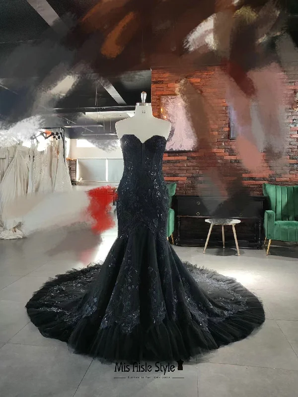 Time-Limited Offer mini dressMermaid Sheer Lace Black Wedding Dress