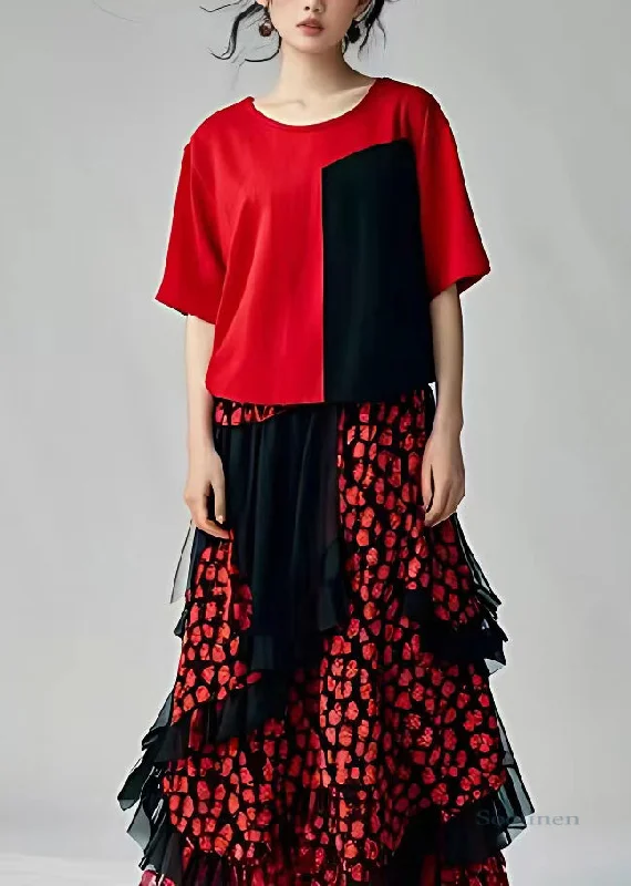 Final Sale winter dressWomen Red Print Tulle Holiday Tulle Long Dress Short Sleeve