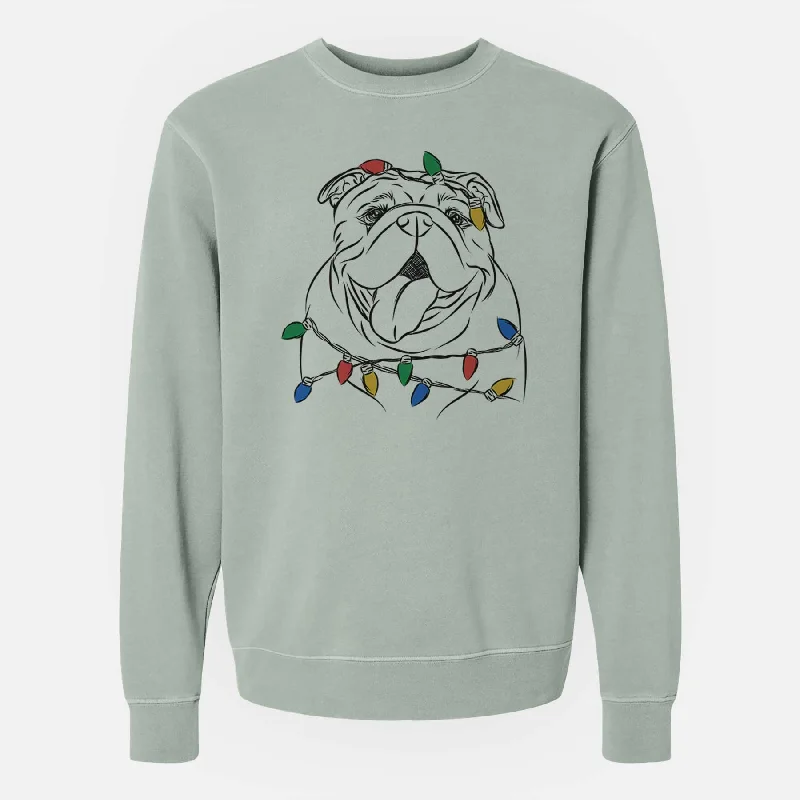 zip-up gym hoodieChristmas Lights Missy Moo the English Bulldog - Unisex Pigment Dyed Crew Sweatshirt