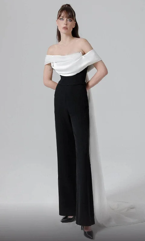 Deep Discounts MNM Couture N0456A - Draped Off Shoulder Jumpsuit