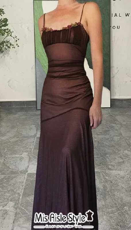Online Specials stylish party dressVintage Square Neckline Coffee Mesh Prom Dress