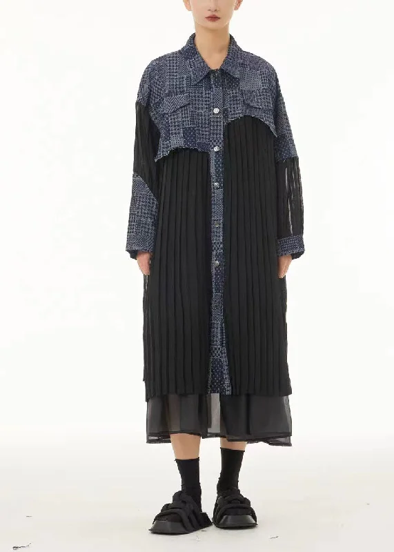 Epic Deals ruffle dressPlus Size Colorblock Oversized Denim Patchwork Wrinkled Chiffon Shirt Dresses Spring