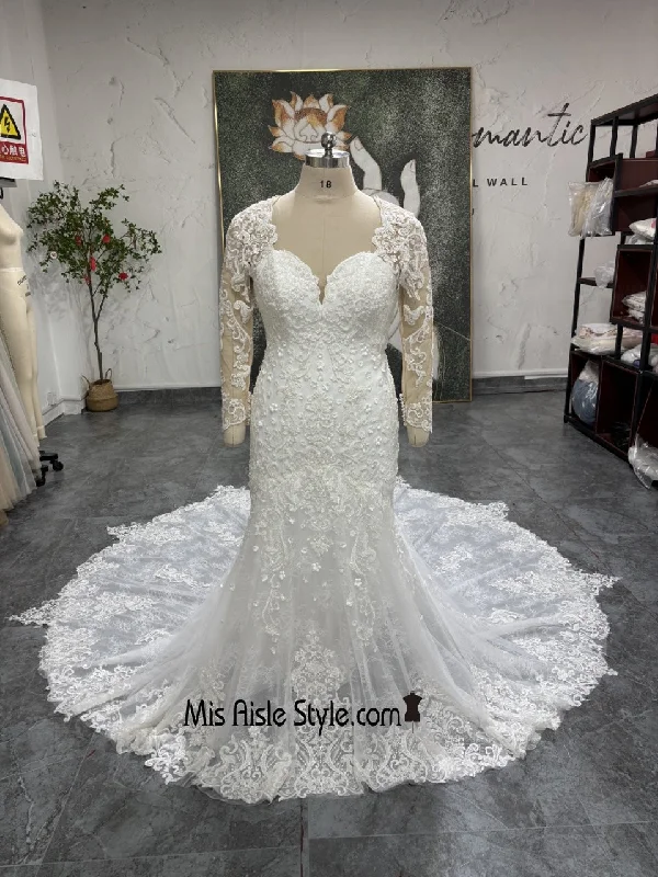 YEAR-End Sale romantic dressIllusion Long Sleeve Lace Wedding Dress