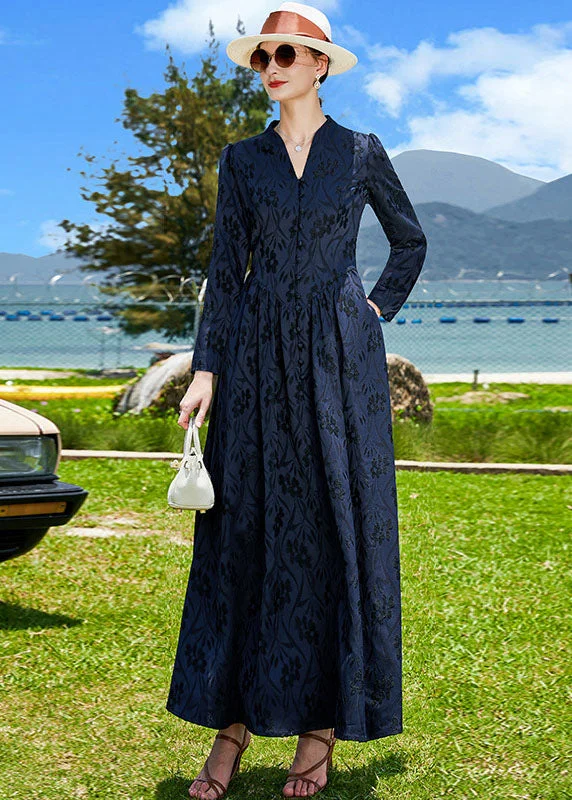 Limited Quantity office dressBeautiful Navy V Neck Jacquard Wrinkled Silk A Line Dress Fall Limited Quantity office dressBeautiful Navy V Neck Jacquard Wrinkled Silk A Line Dress Fall