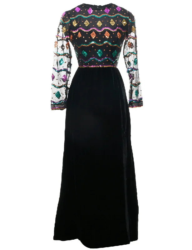 New Markdowns relaxed winter jacketVelvet Embellished  Evening Dress - S