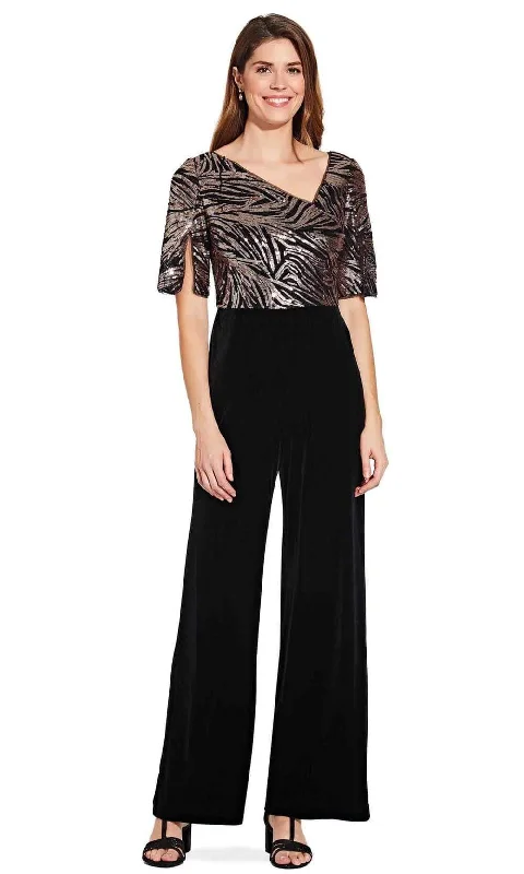 Limited Stock Adrianna Papell - Sequined V Neck Jumpsuit AP1E206295