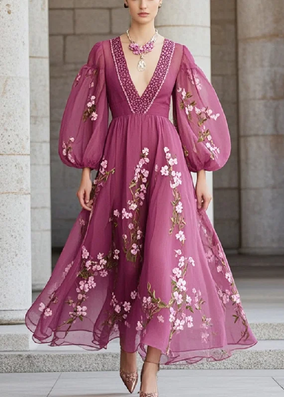 Savings Spectacular trendy wrap dressBeautiful Purple Print Chiffon Party Dress Lantern Sleeve