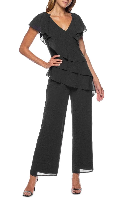 Now or Never Marina 267962 - Ruffled V-Neck Crepe Jumpsuit