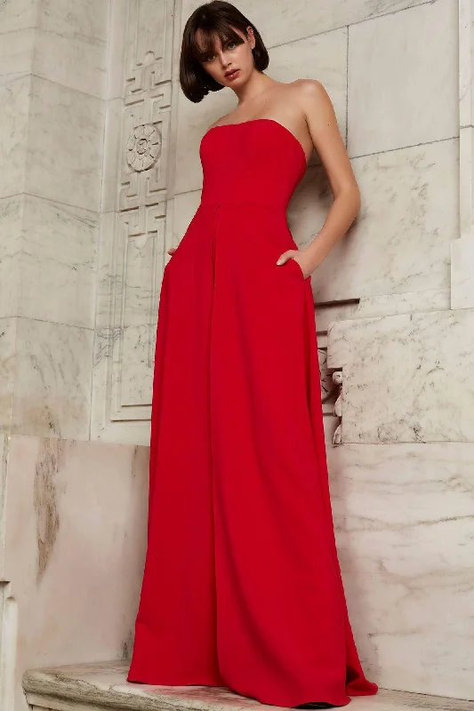 Doorbuster Deal Jovani - 03529 Strapless Wide Leg Formal Evening Jumpsuit With Overlay