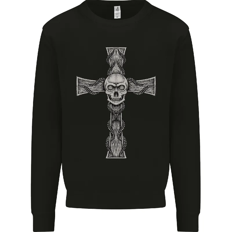 oversized gym sweatshirtA Gothic Skull and Tentacles on a Cross Mens Sweatshirt Jumper