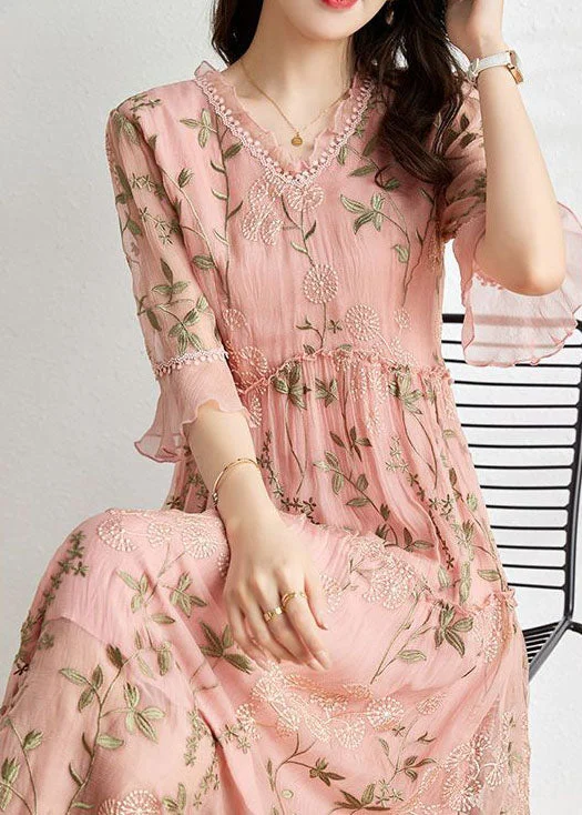 Inventory Reduction draped dressFrench Pink Embroidered Patchwork Wrinkled Tulle Dress Summer Inventory Reduction draped dressFrench Pink Embroidered Patchwork Wrinkled Tulle Dress Summer