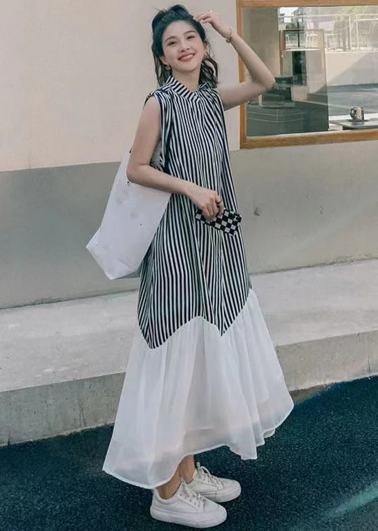 Discount Extravaganza modern dressFrench Striped Stand Collar Patchwork Chiffon Dresses Sleeveless Discount Extravaganza modern dressFrench Striped Stand Collar Patchwork Chiffon Dresses Sleeveless
