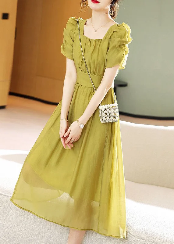 bohemian dressGreen Wrinkled Patchwork Chiffon Dress Square Collar Summer