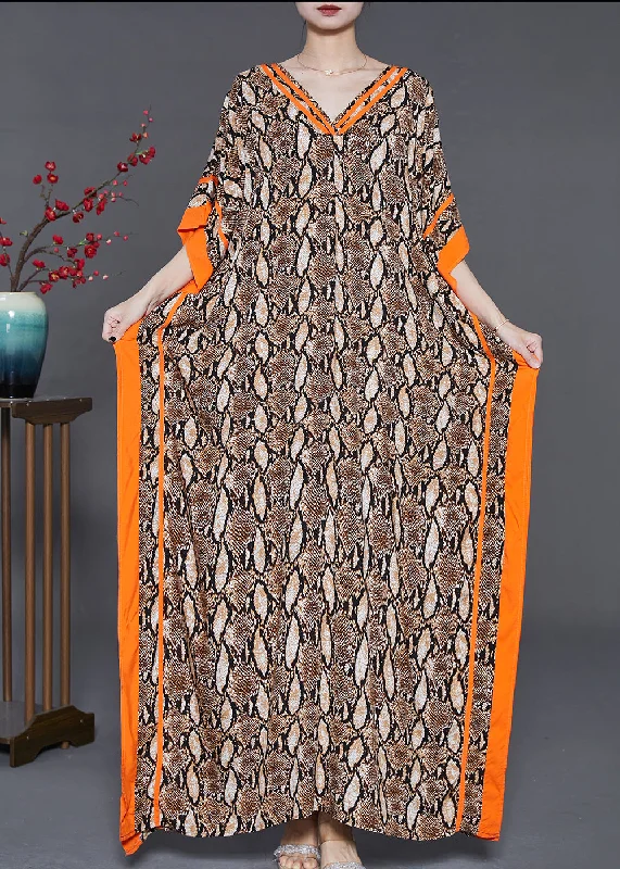 Today's Special wool dressBoutique Brown Oversized Print Chiffon Dress Batwing Sleeve Today's Special wool dressBoutique Brown Oversized Print Chiffon Dress Batwing Sleeve