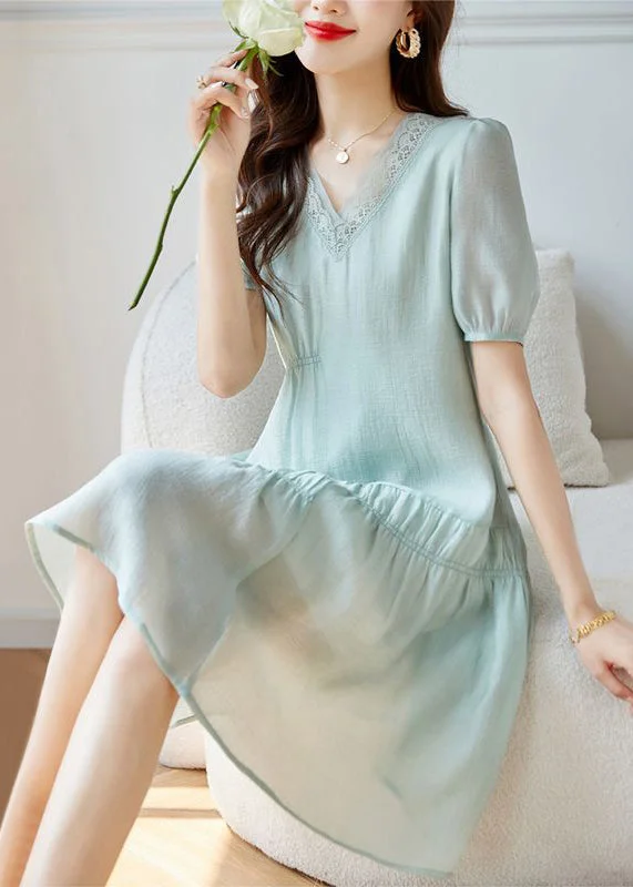 fitted dressWomen Light Green Wrinkled Patchwork Cotton Dresses Summer