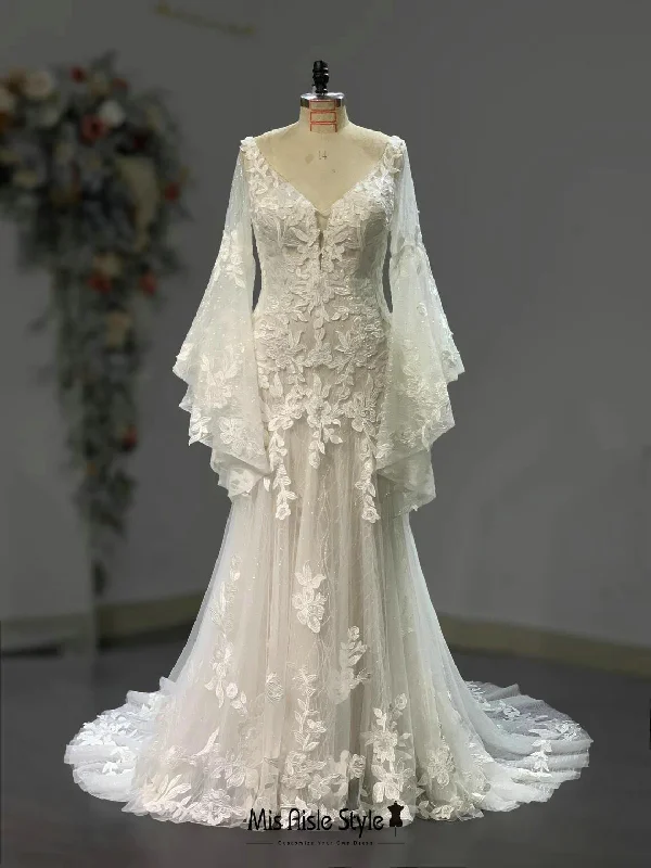 Special Offer romantic dressMermaid Long Sleeve Lace Bohemian Wedding Dress