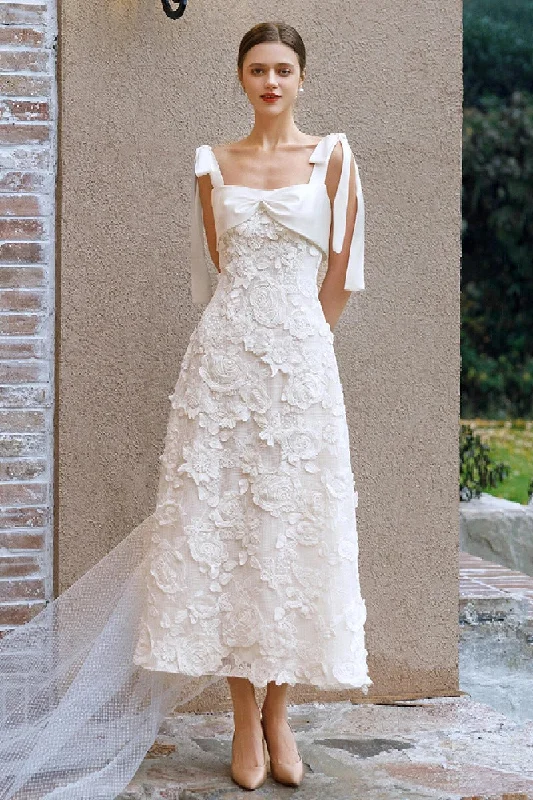 Anniversary Sale ruffle dressA-Line Ankle Length Lace Wedding Dress 778201084542