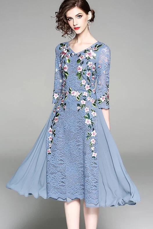 textured dressFloral Embroidered Dress W/ Side Slit