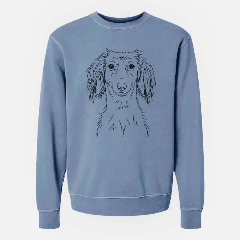 athletic casual sweatshirtBare Roux the Long Haired Dachshund - Unisex Pigment Dyed Crew Sweatshirt