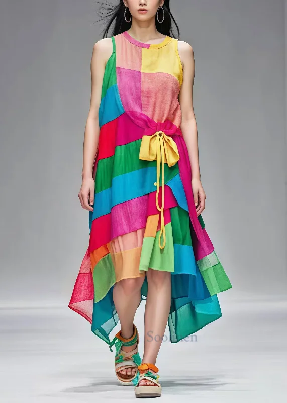 Buy Now winter dressBoutique Rainbow Asymmetrical Patchwork Cotton Dress Summer