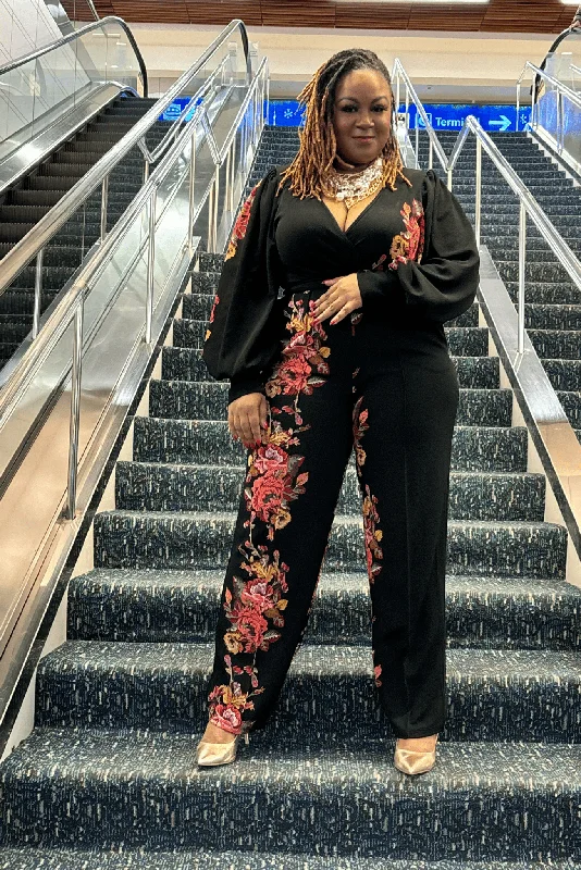 Flash Sale Floral Lux Black Jumpsuit