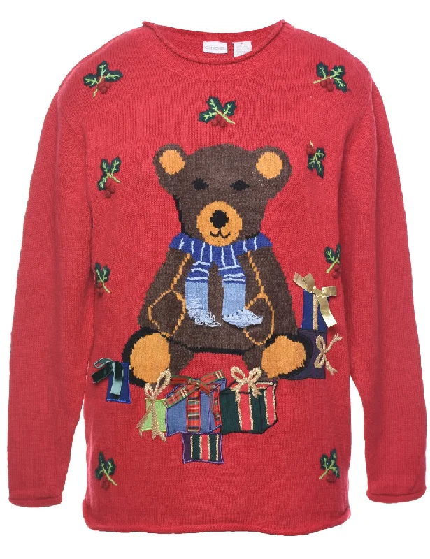 chic coatTeddy Bear Print Christmas Jumper - L