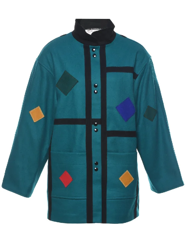 Stock Clearance classic zip-up coatGreen Wool Coat - L