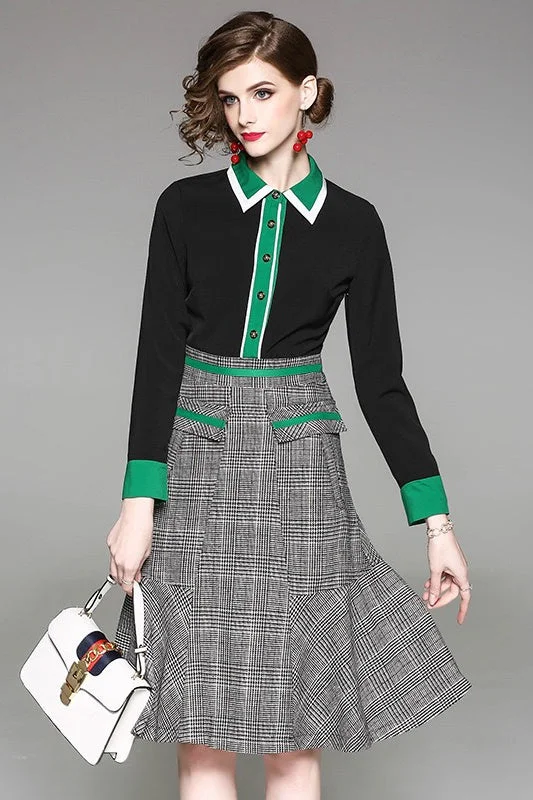 oversized dressShirt Collar Plaid Midi Dress