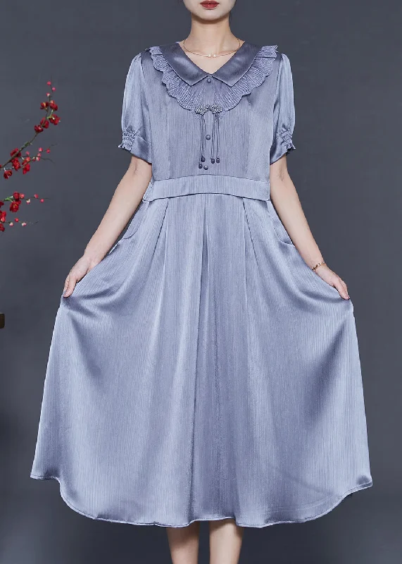 Early Access trendy wrap dressWomen Grey Tasseled Draping Silk Dresses Summer