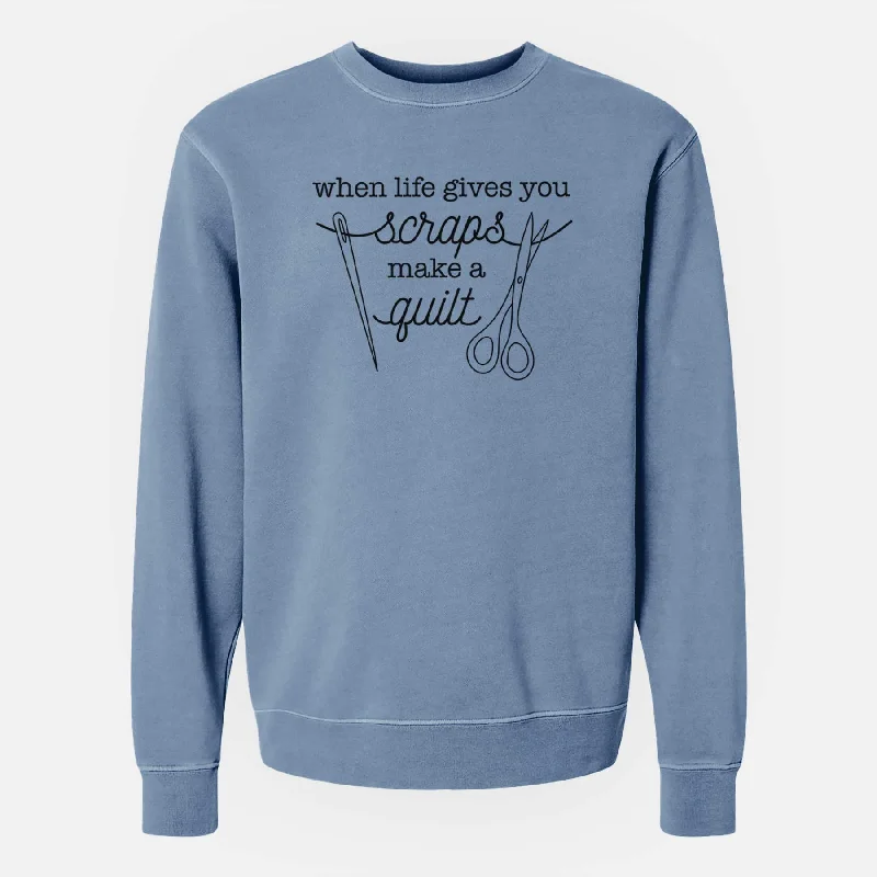 Final Markdown eco-friendly fitness hoodieWhen Life Gives You Scraps, Make a Quilt - Scissors and Needle - Unisex Pigment Dyed Crew Sweatshirt