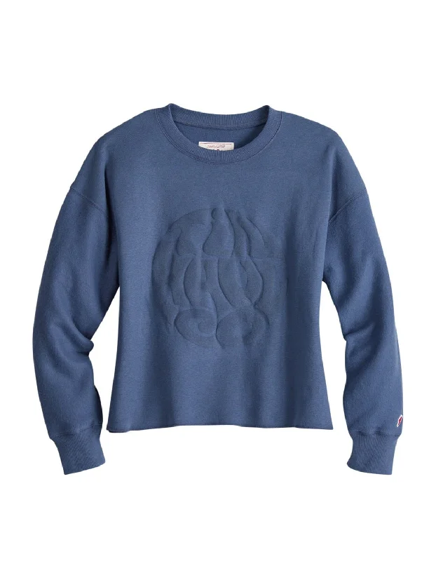 relaxed fit coatTin Haul Womens Embossed Circle Navy Cotton Blend Pullover Sweater