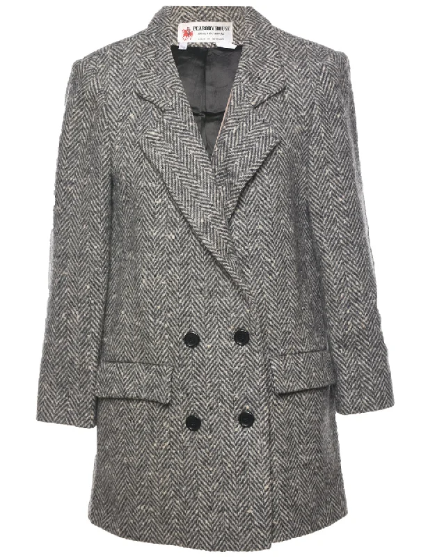 Deal Alert versatile coatHerringbone Tweed Wool Coat - L
