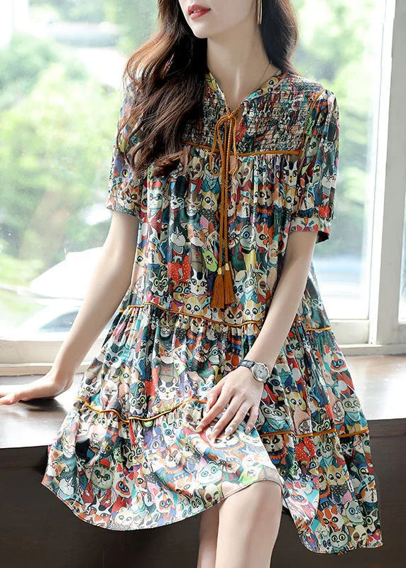 vintage-inspired dressBoho Lace Up Animal Print Chiffon Vacation Dress Summer